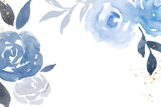Rosa png marco azul fondo ilustración de acuarela de invierno