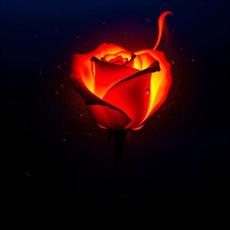una rosa que está iluminada con una luz roja