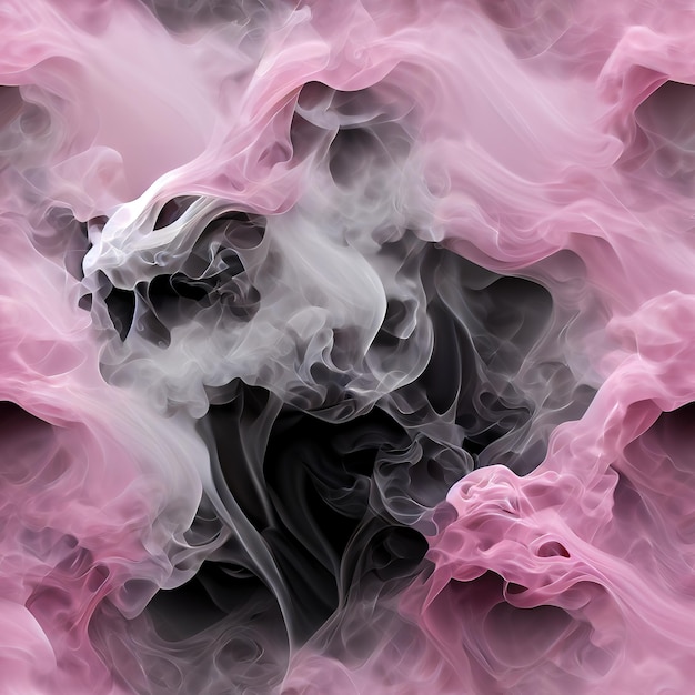 Rosa Rauch auf schwarzem Hintergrund bunter Nebel abstrakter Strudel, der nahtloses Muster verdampft