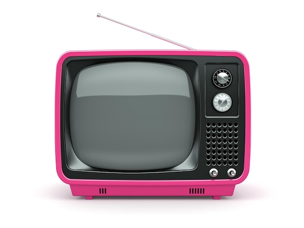 Rosa Retro-Fernseher auf weißem Hintergrund