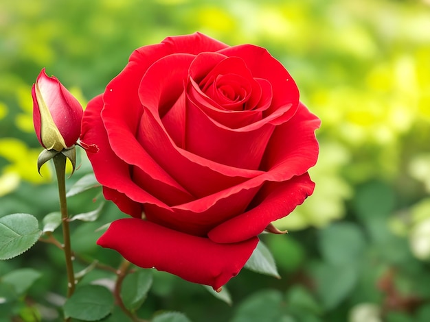 rosa roja brillante en el jardín AI_Generado