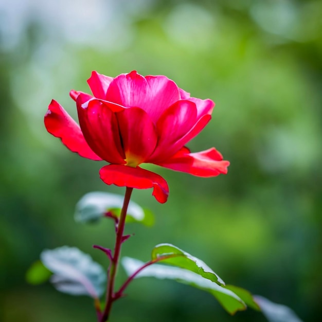 rosa roja brillante en el jardín AI_Generado