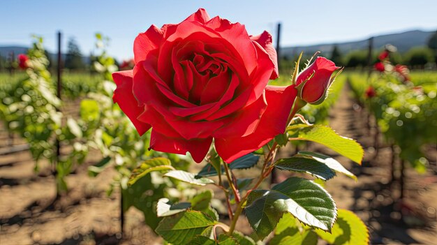 Una rosa roja en un campo