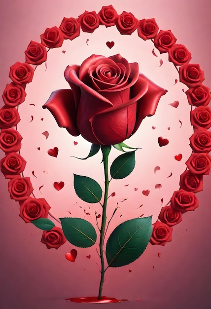 rosa roja y corazones