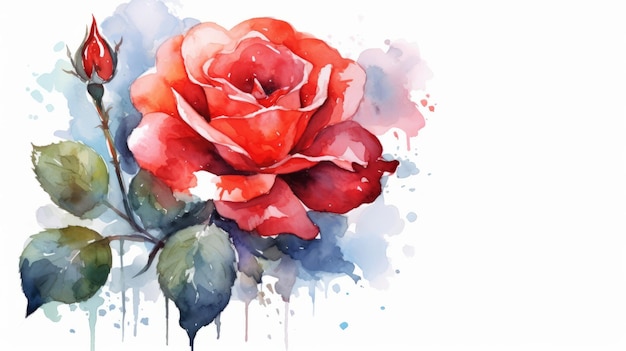 Rosa roja en estilo aquarelle Generativo ai