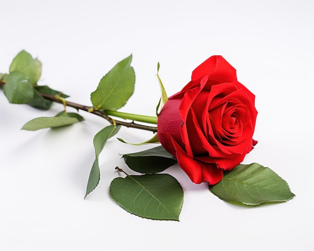 La rosa roja en flor como un regalo aislado sobre un fondo blanco