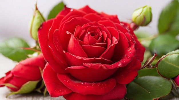Rosa roja en flor hermosa vista de la flor de la rosa roja