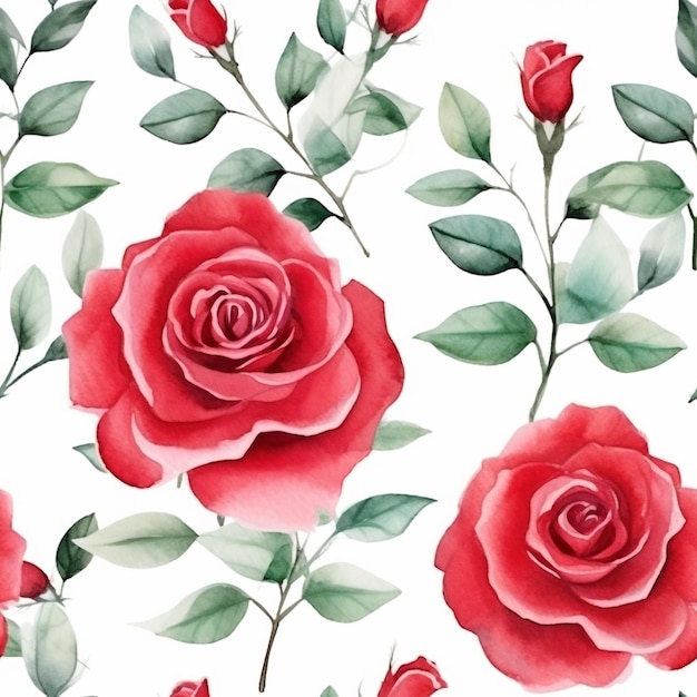 rosa roja flores acuarela patrones sin fisuras