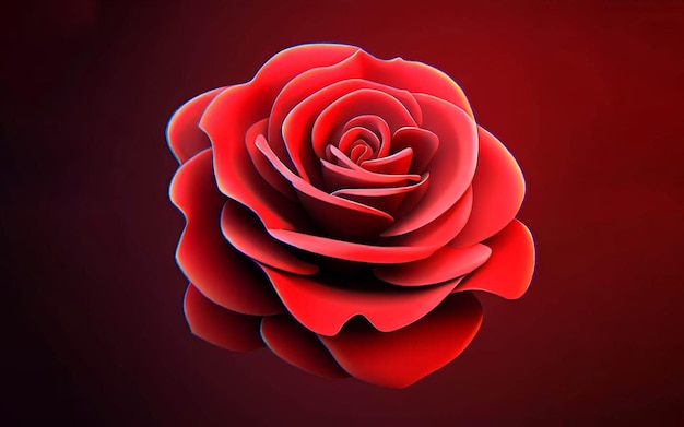 Una rosa roja con fondo azul y la palabra amor en ella.