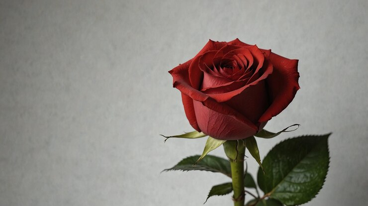 una rosa roja con un fondo blanco y un fondo blanco