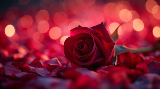 Rosa roja en fondo bokeh Concepto romántico Copiar el espacio