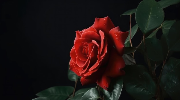 Una rosa roja con un fondo negro