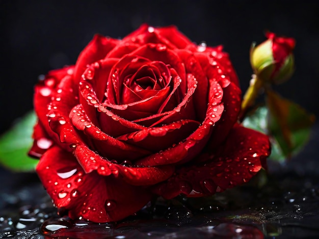 rosa roja en fondo oscuro con gotas de rocío imagen de primer plano descarga