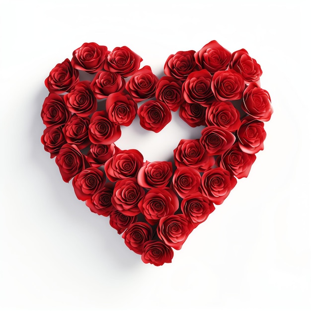 rosa roja, formando, corazón, amor, símbolo, aislado, blanco, plano de fondo