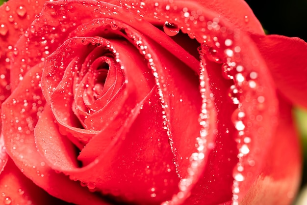 rosa roja con gotas de agua de cerca