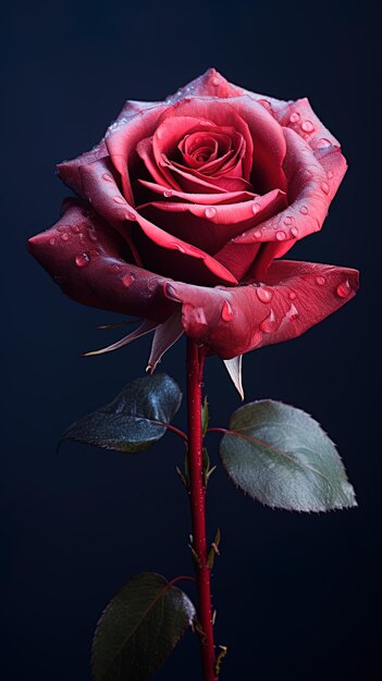 una rosa roja con gotas de agua en ella