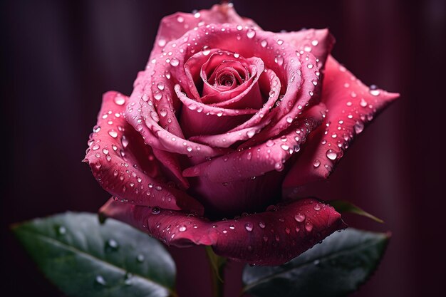 una rosa roja con gotas de agua en ella