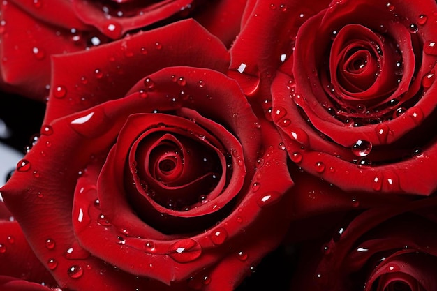 una rosa roja con gotas de agua en ella