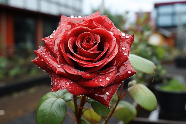 Una rosa roja con gotas de agua con estilo de macrofotografía profesional ai arte