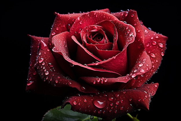 Una rosa roja con gotas de agua