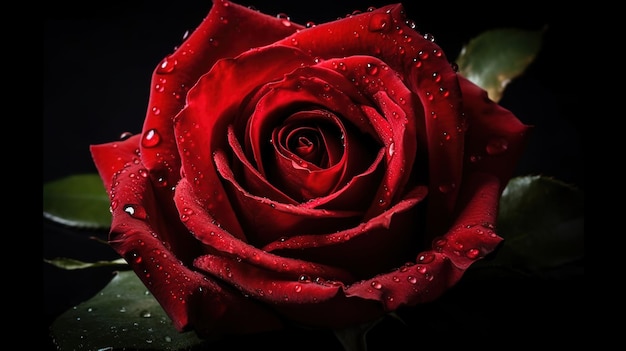 Una rosa roja con gotas de agua