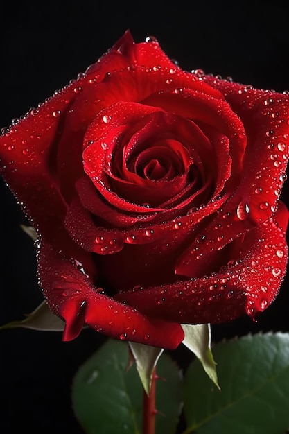 Una rosa roja con gotas de agua