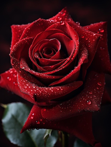 Una rosa roja con gotas de agua