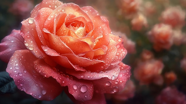 Una rosa roja con gotas de agua