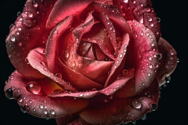 Una rosa roja con gotas de agua