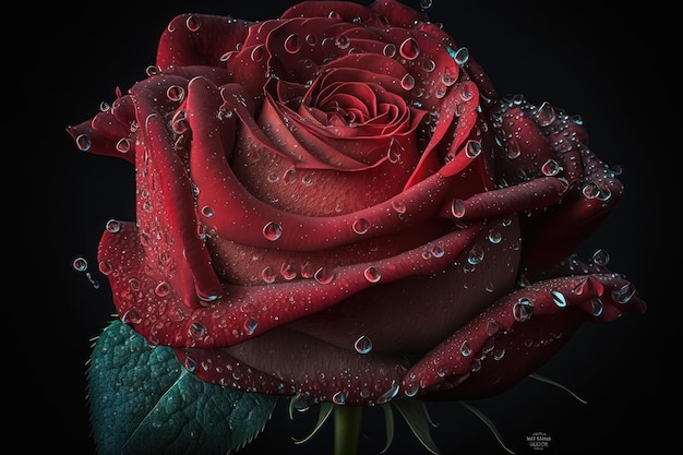 Una rosa roja con gotas de agua