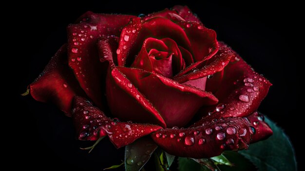 Una rosa roja con gotas de agua