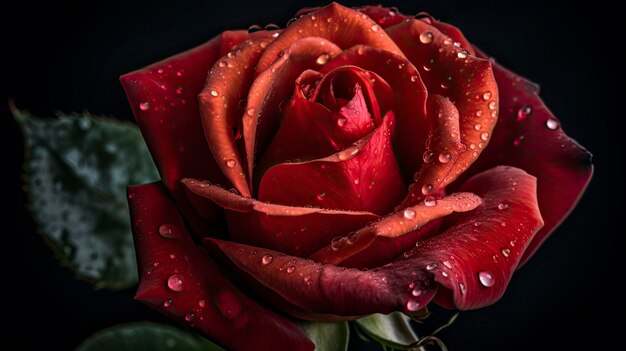 Una rosa roja con gotas de agua