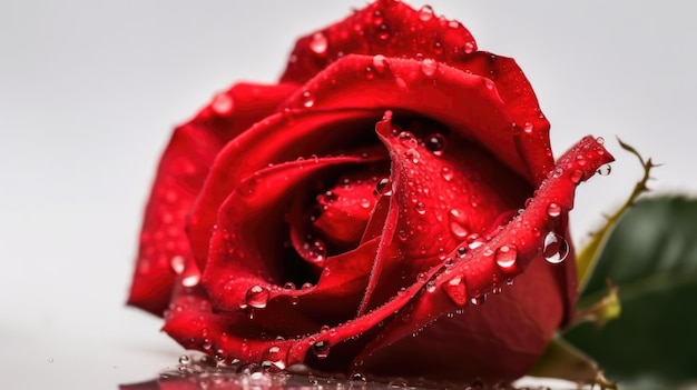 Una rosa roja con gotas de agua