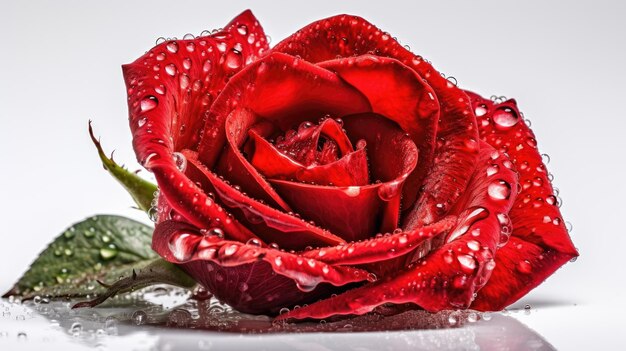 Una rosa roja con gotas de agua