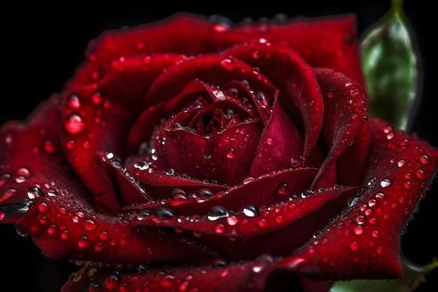 Rosa roja con gotas de agua