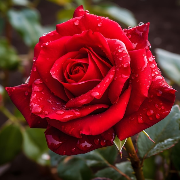 Rosa roja con gotas de agua