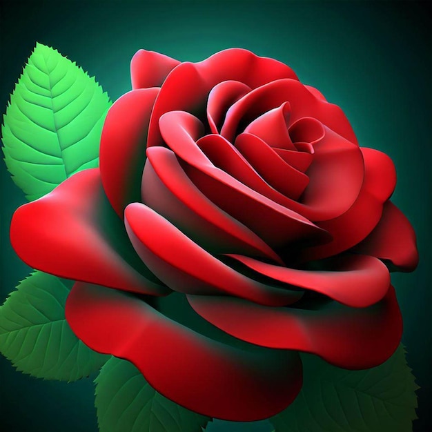 Una rosa roja con hojas verdes y la palabra rosa en ella