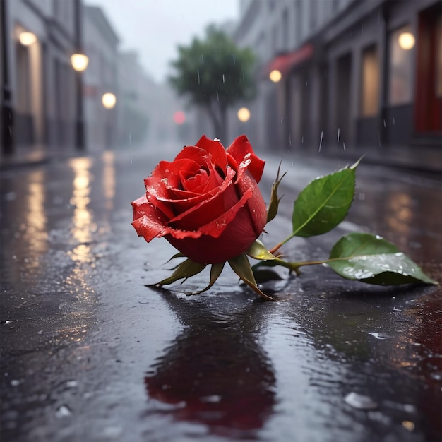 Foto una rosa roja en la lluvia
