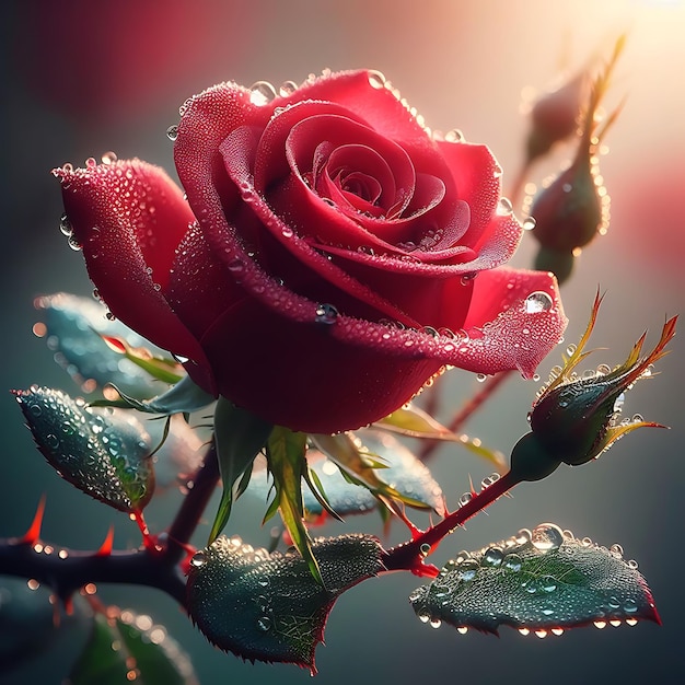 Foto rosa roja con rama