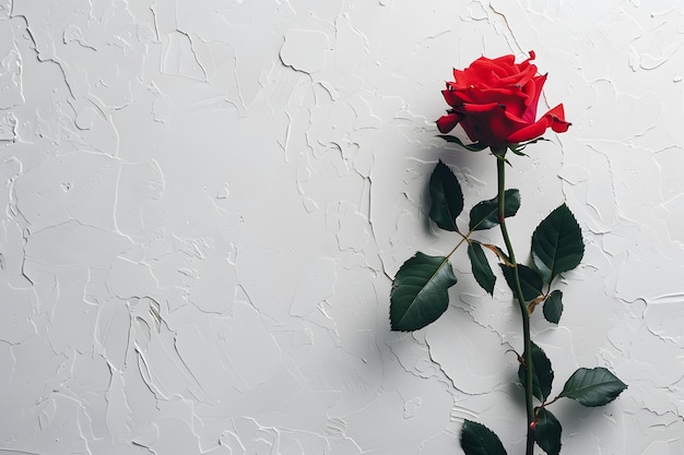 Una rosa roja sobre un fondo blanco