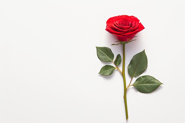 La rosa roja solitaria sobre un fondo blanco exuda elegancia natural