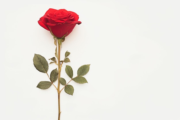 La rosa roja solitaria sobre un fondo blanco exuda elegancia natural