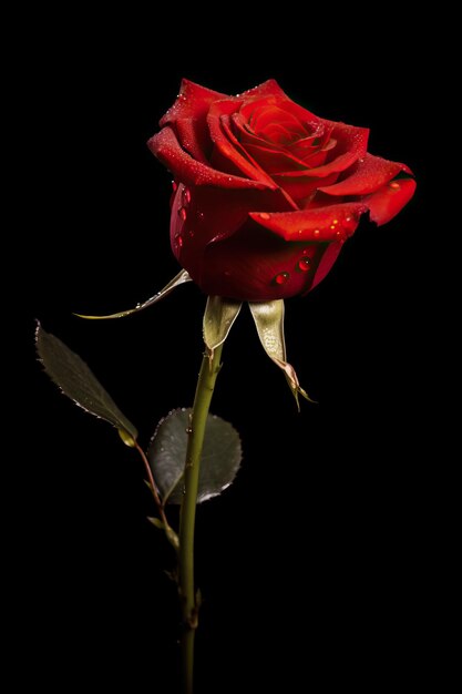 una rosa roja soplando contra un fondo negro en el estilo de la foto mate uso de luz y sombra