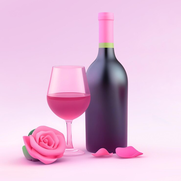 La rosa romántica y el vino