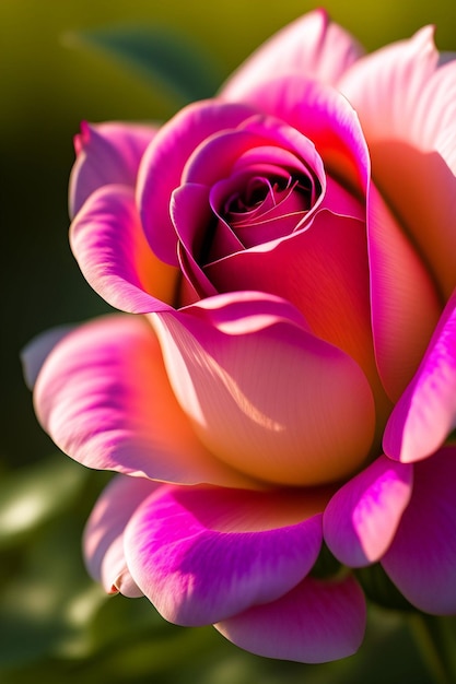 Una rosa rosa con un centro amarillo y un centro rosa.