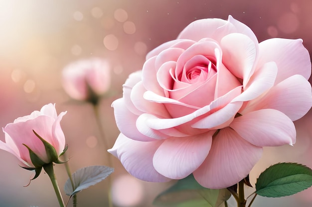 Una rosa rosa está en el jardín.