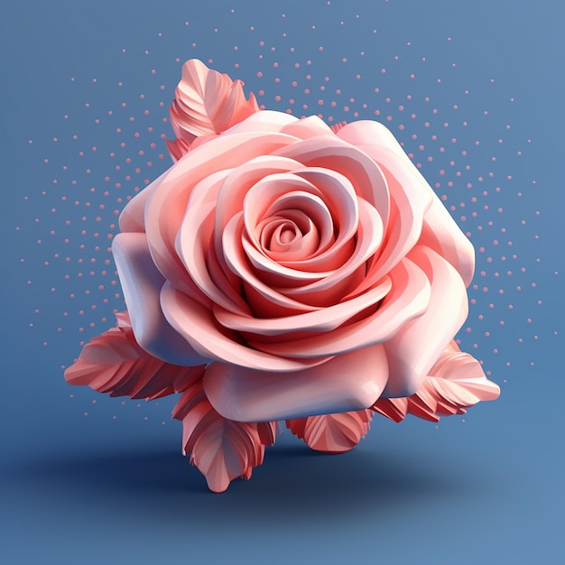 Una rosa rosa con fondo azul y una flor rosa en el medio.