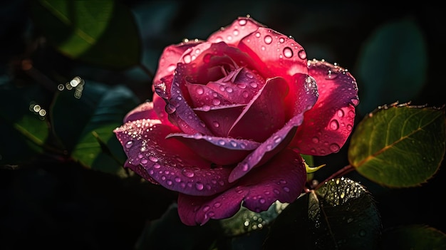 Una rosa rosa con gotas de agua sobre ella