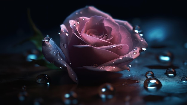 Una rosa rosa con gotas de agua