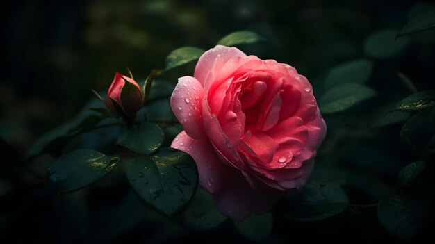 Una rosa rosa en la oscuridad